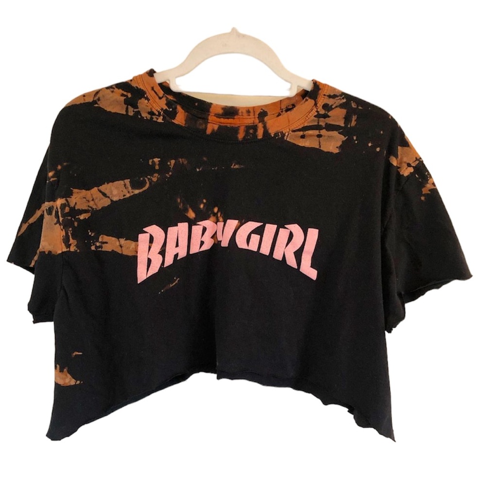 Y2K UPCYCLED bleached distressed “Babydoll” cropped tee